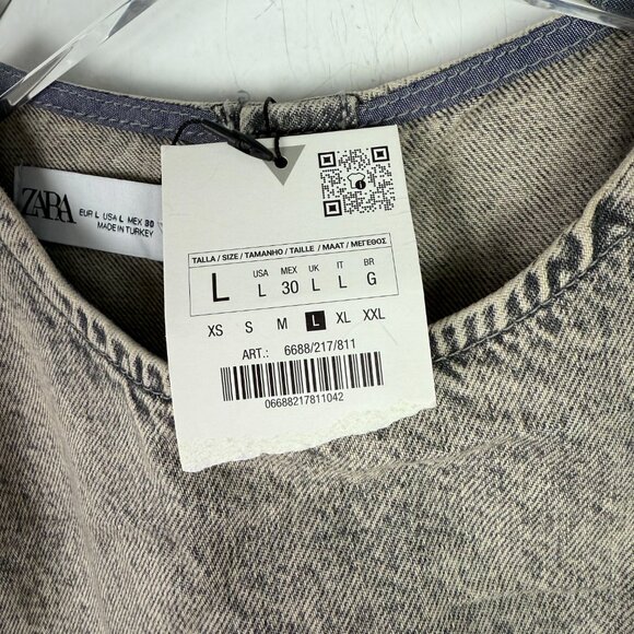 NWT Zara Snap Buttondown Back Acid Wash Short Sleeve Denim Top Shirt Size Large - Picture 6 of 12